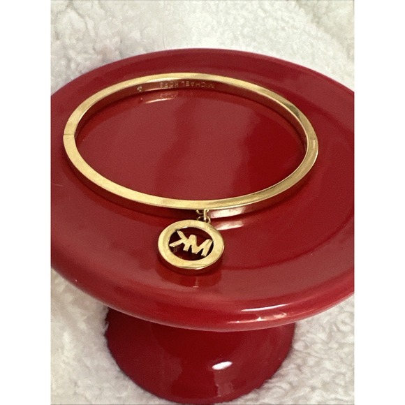 MICHAEL KORS Gold Logo Pave MK Charm Oval Bangle Bracelet - Picture 4 of 6